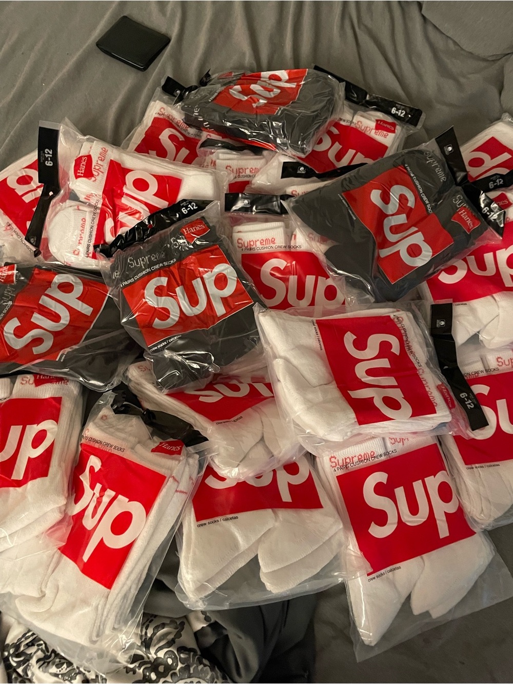 Supreme Logo Crew Socks Pack - White and Black with Red Accent